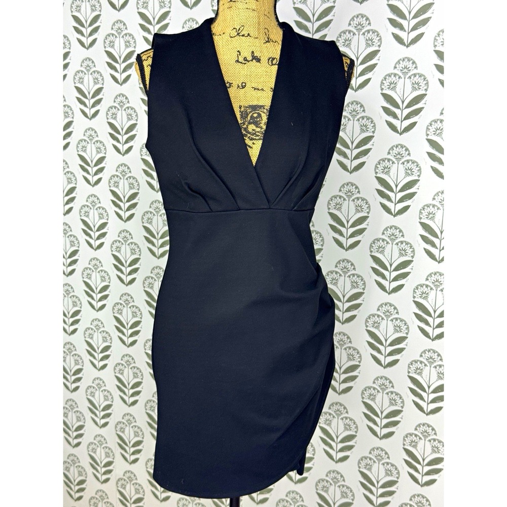 Lulus Black Solid Bodycon Dress V-Neck Wrap Sleeveless Mini Size L